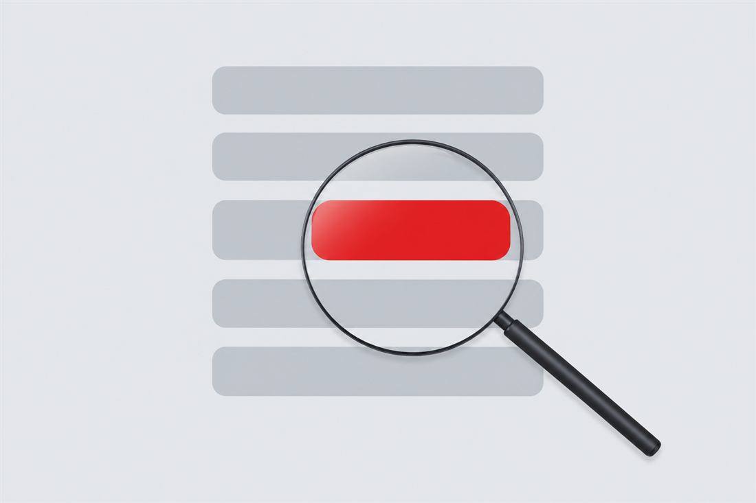 Illustration of a magnifying glass highlighting one item in a list